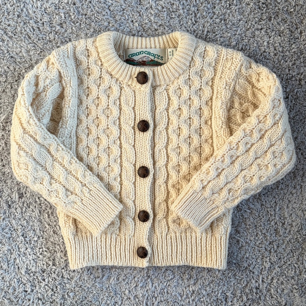NWOT Aran Crafts | 100% Merino Wool Irish Cardigan Sweater | Size 12-18m - Picture 6 of 7